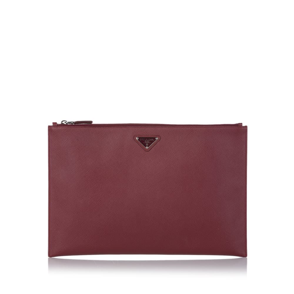 Pre-owned Prada Saffiano Clutch Bag Red