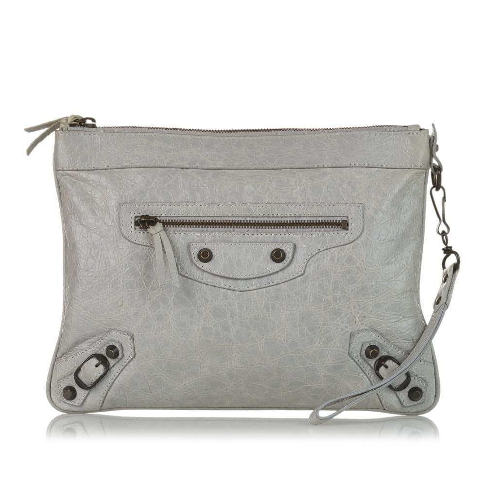 Pre-owned Balenciaga Motocross Lambskin Leather Clutch Bag Silver
