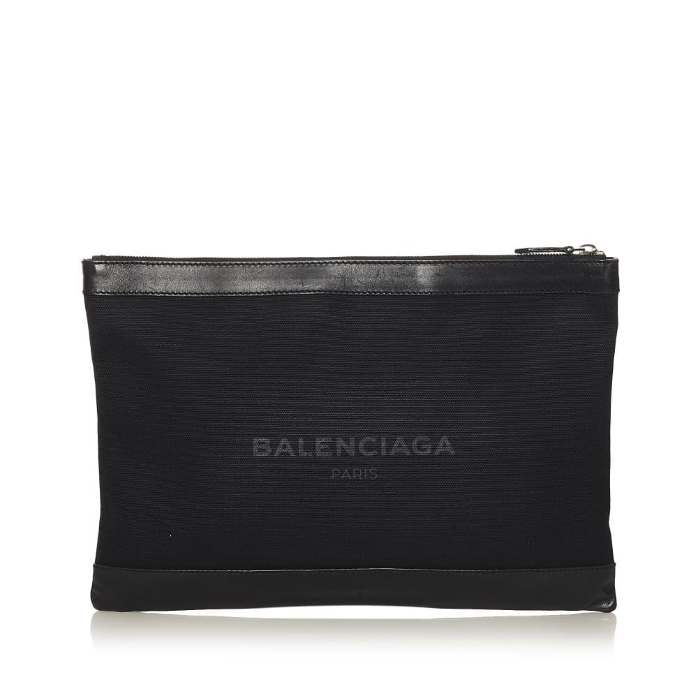 Pre-owned Balenciaga Navy Clip M Canvas Clutch Bag Black