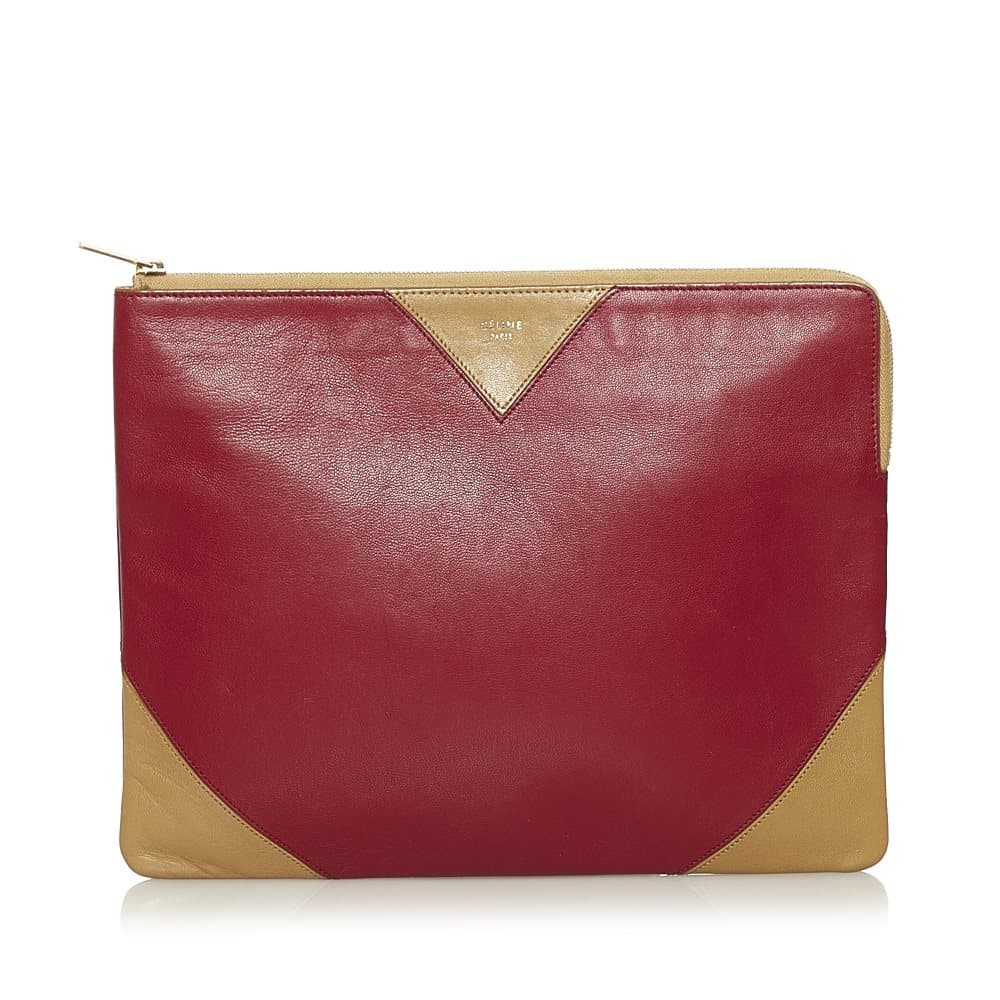 Pre-owned Celine Bicolor Coeur Leather Clutch Bag Red