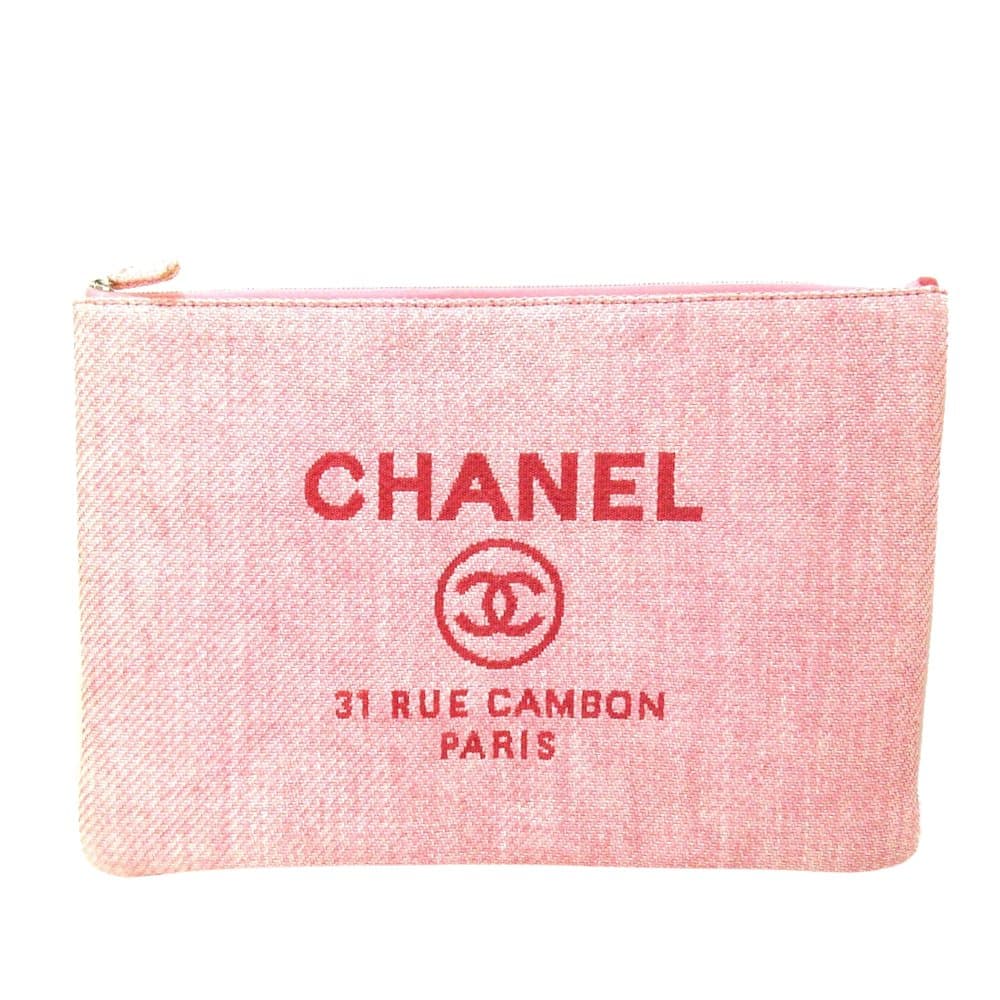 Pre-owned Chanel Deauville O Case Canvas Clutch Bag Pink