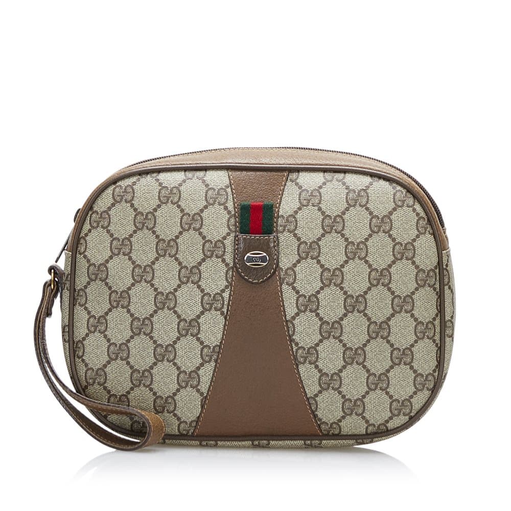 Pre-owned Gucci GG Supreme Web Clutch Bag Brown