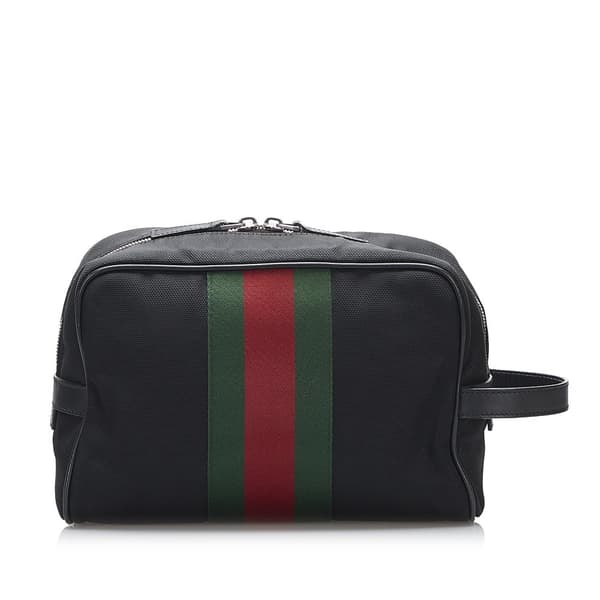 Pre-owned Gucci Techno Web Canvas Clutch Black