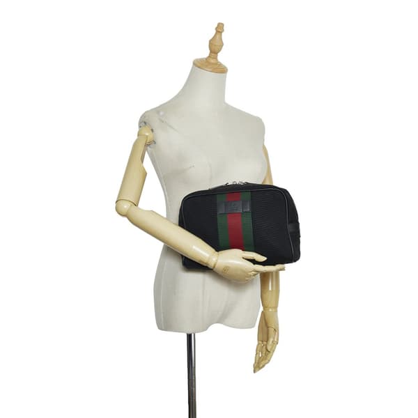 Pre-owned Gucci Techno Web Canvas Clutch Black