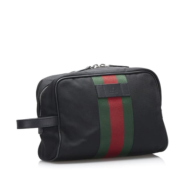 Pre-owned Gucci Techno Web Canvas Clutch Black