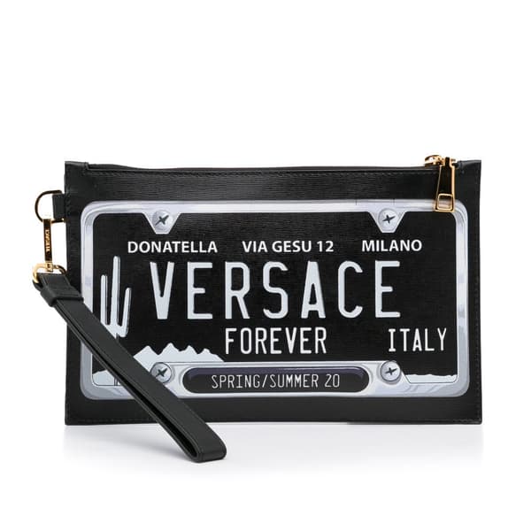Pre-owned Versace License Plate Clutch Black