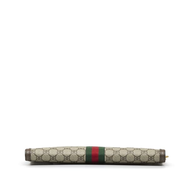 Pre-owned Gucci X Balenciaga BB Supreme Ophidia Web Clutch Brown