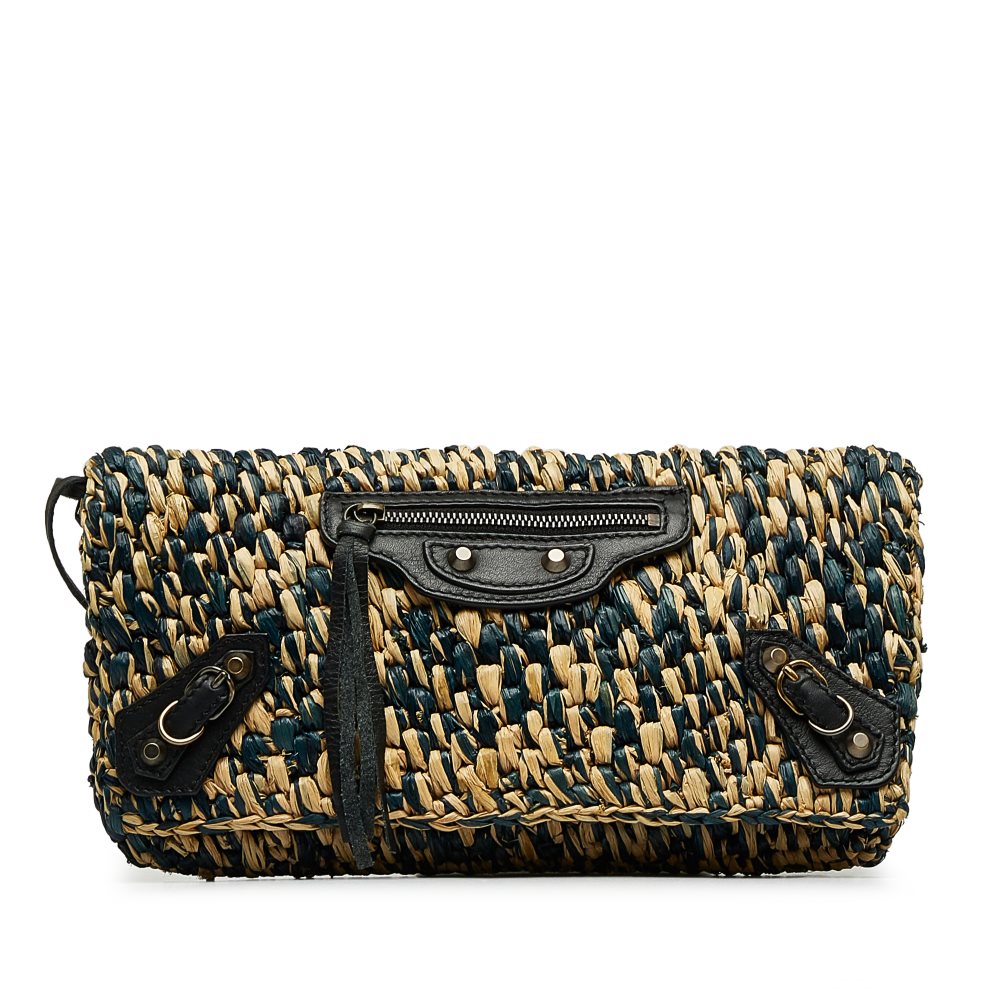 image of Pre-owned Balenciaga Raffia Motocross Envelope Clutch Bag Brown