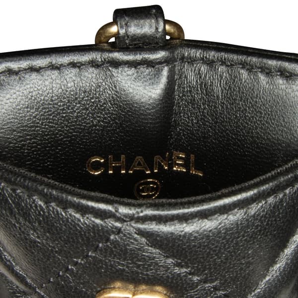 Pre-owned Chanel Lambskin Pearl Crown CC Wristlet Multi Pouches Black