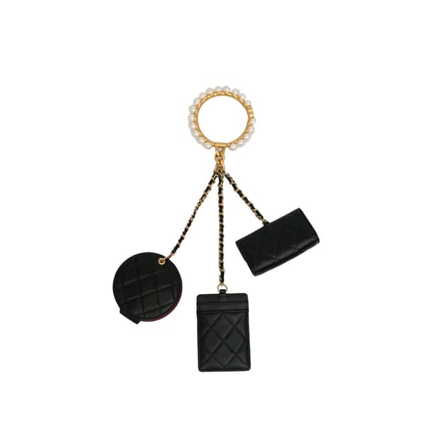 Pre-owned Chanel Lambskin Pearl Crown CC Wristlet Multi Pouches Black