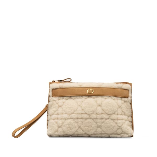 Pre-owned Dior Large Shearling Caro Pouch Brown