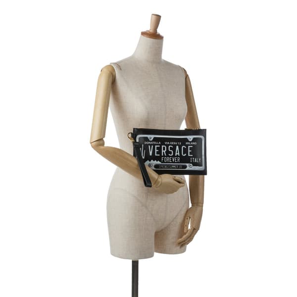 Pre-owned Versace License Plate Clutch Black