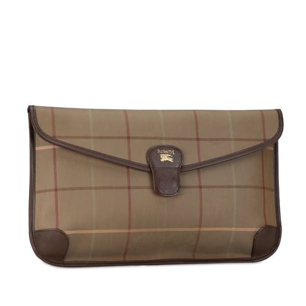Pre-owned Burberry Vintage Check Canvas Clutch Brown