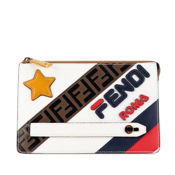 Pre-owned Fendi x Fila Logo Mania Clutch White