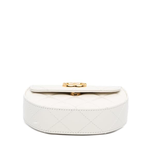 Pre-owned Chanel Mini CC Quilted Aged Calfskin Top Handle Clutch with Chain White