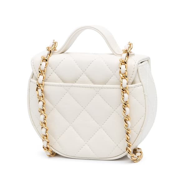 Pre-owned Chanel Mini CC Quilted Aged Calfskin Top Handle Clutch with Chain White