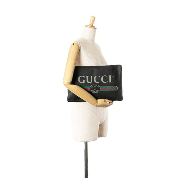 Pre-owned Gucci Leather Logo Clutch Bag Black