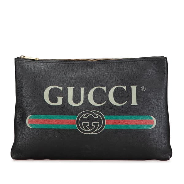 Pre-owned Gucci Leather Logo Clutch Bag Black