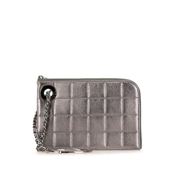 Pre-owned Chanel Chocolate Bar Lambskin Handcuff Wristlet Silver