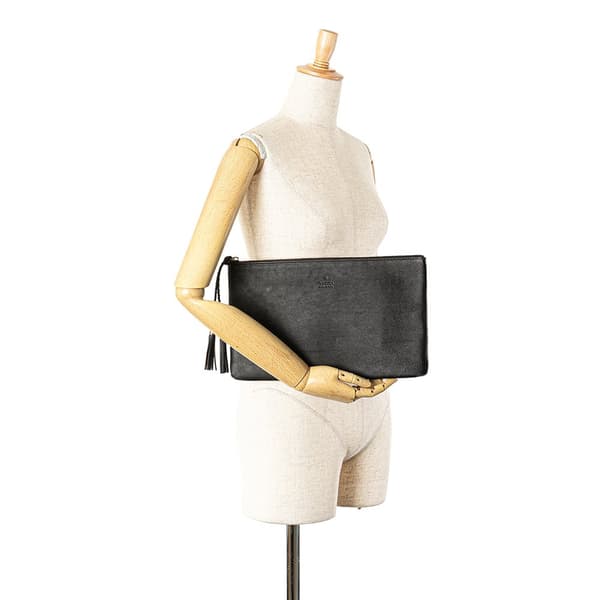 Pre-owned Gucci Calfskin Bamboo Tassel Clutch Black