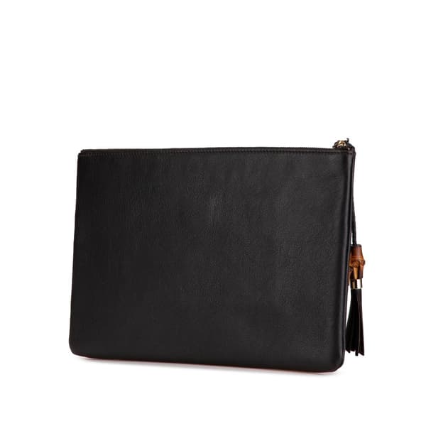 Pre-owned Gucci Calfskin Bamboo Tassel Clutch Black