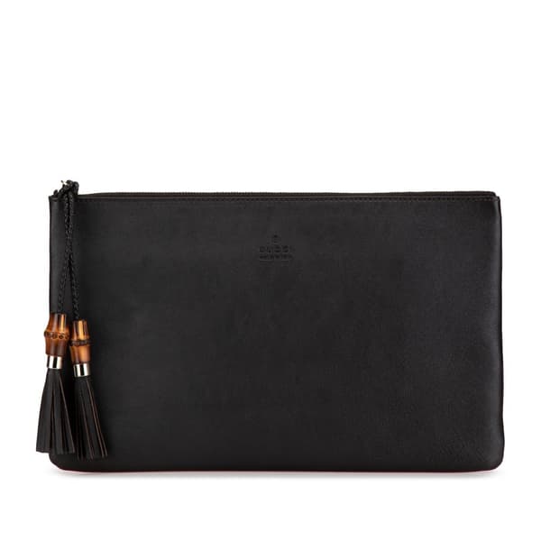 Pre-owned Gucci Calfskin Bamboo Tassel Clutch Black