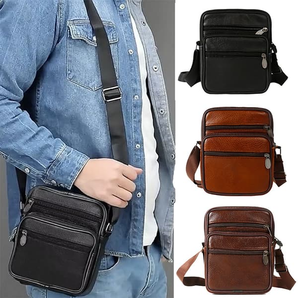 Stilren och Hållbar Crossbody Väska i Äkta Läder - Perfekt för Vardag och Resa Svart