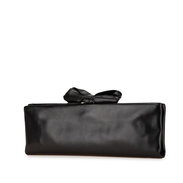 Pre-owned Chanel Lambskin Bow Long Clutch Black
