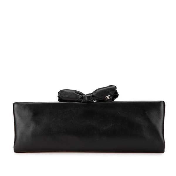 Pre-owned Chanel Lambskin Bow Long Clutch Black