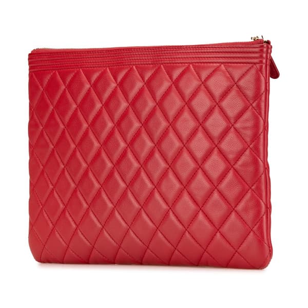 Pre-owned Chanel Medium Quilted Caviar Boy O Case Clutch Red