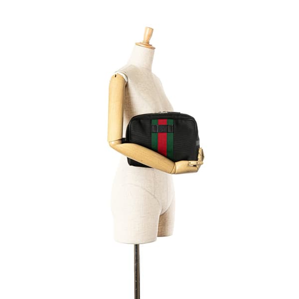 Pre-owned Gucci Techno Web Canvas Clutch Black