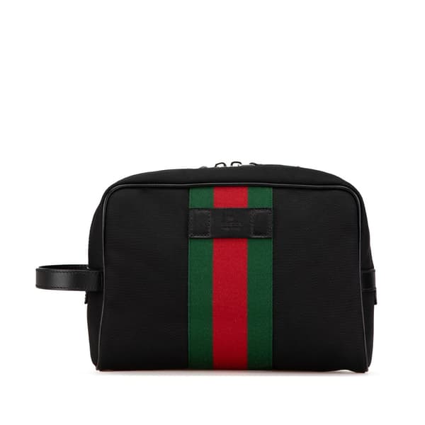 Pre-owned Gucci Techno Web Canvas Clutch Black