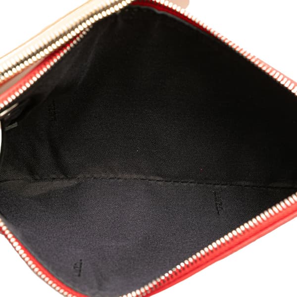 Pre-owned Fendi Zucca Leather and Raffia Triplette Clutch Brown