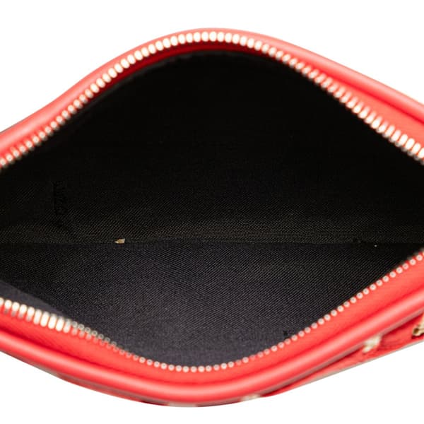 Pre-owned Fendi Zucca Leather and Raffia Triplette Clutch Brown
