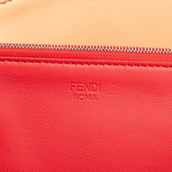 Pre-owned Fendi Zucca Leather and Raffia Triplette Clutch Brown