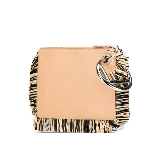 Pre-owned Fendi Zucca Leather and Raffia Triplette Clutch Brown