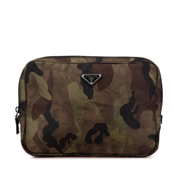 Pre-owned Prada Tessuto Camouflage Clutch Brown