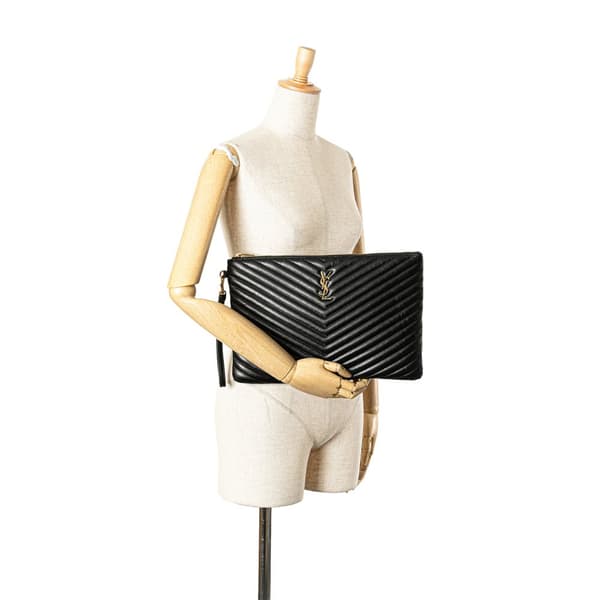 Pre-owned Saint Laurent Chevron Monogram Document Holder Black