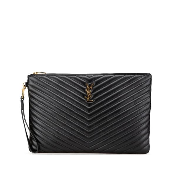 Pre-owned Saint Laurent Chevron Monogram Document Holder Black
