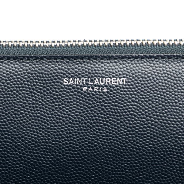 Pre-owned Saint Laurent Grain De Poudre Zip Clutch Blue