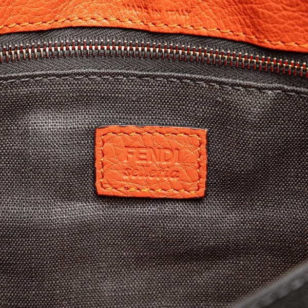 Pre-owned Fendi Leather Selleria Clutch Orange