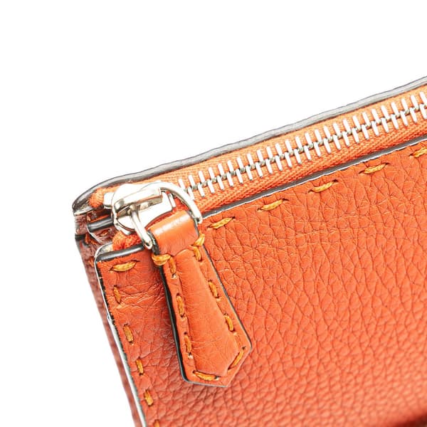 Pre-owned Fendi Leather Selleria Clutch Orange