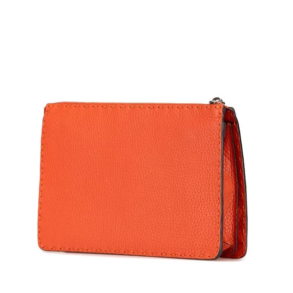 Pre-owned Fendi Leather Selleria Clutch Orange