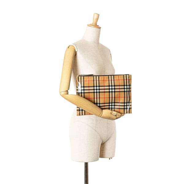 Pre-owned Burberry House Check Coated Canvas Clutch Brown