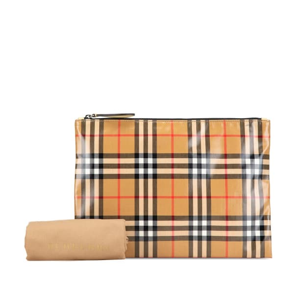 Pre-owned Burberry House Check Coated Canvas Clutch Brown