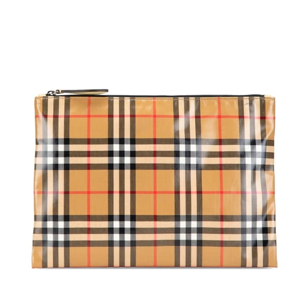 Pre-owned Burberry House Check Coated Canvas Clutch Brown