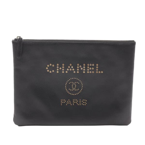 Pre-owned Chanel Medium Caviar Deauville Pouch Black