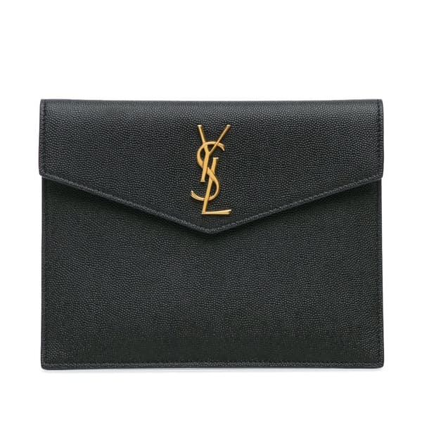 Pre-owned Saint Laurent Baby Grain De Poudre Uptown Envelope Clutch Black