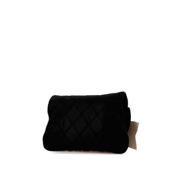 Pre-owned Chanel Quilted Velvet Camellia Wristlet Clutch Black