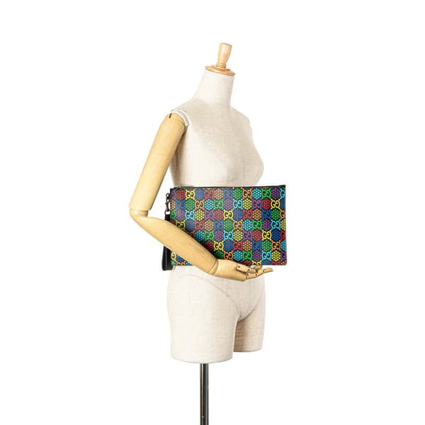 Pre-owned Gucci GG Supreme Psychedelic Zip Clutch Black